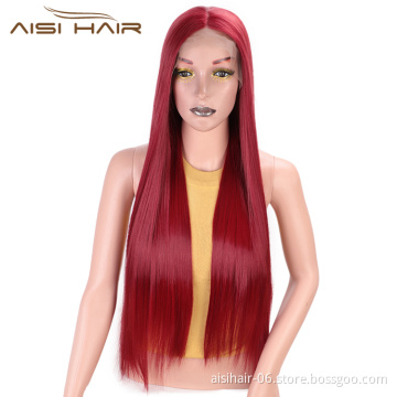 Aisi Hair Cheap 26 Inch Long Red Wig Party Cosplay Silky Straight Lace Front Wig Synthetic Lace Frontal Hair Wigs For Women